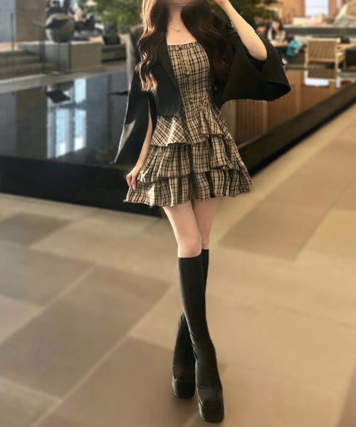 Check Tiered Mini Cami Dress / チェック柄ティアードミニキャミワンピース