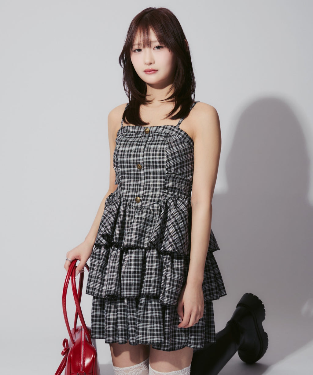 Check Tiered Mini Cami Dress / チェック柄ティアードミニキャミワンピース
