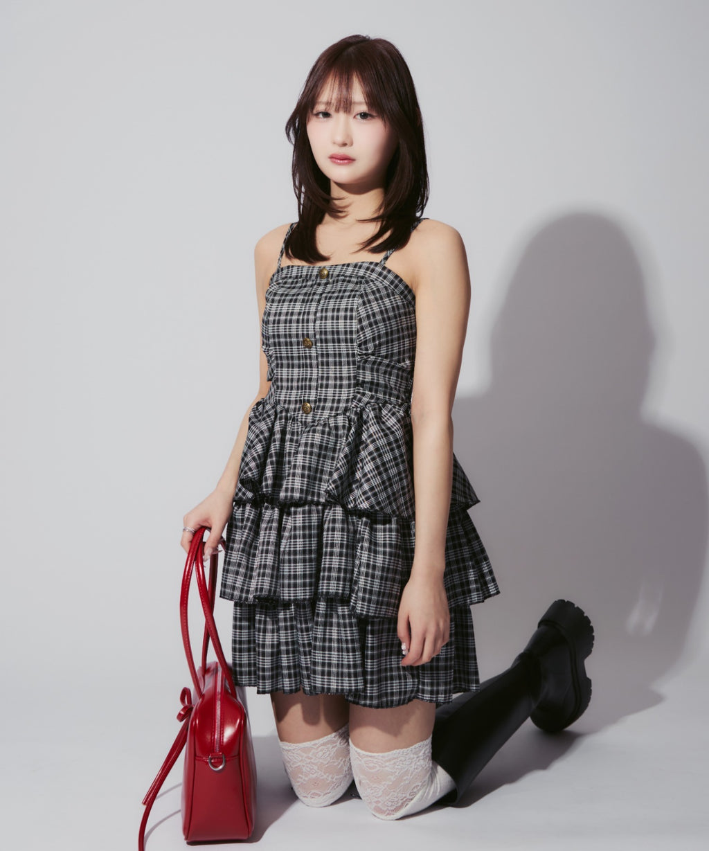 Check Tiered Mini Cami Dress / チェック柄ティアードミニキャミワンピース