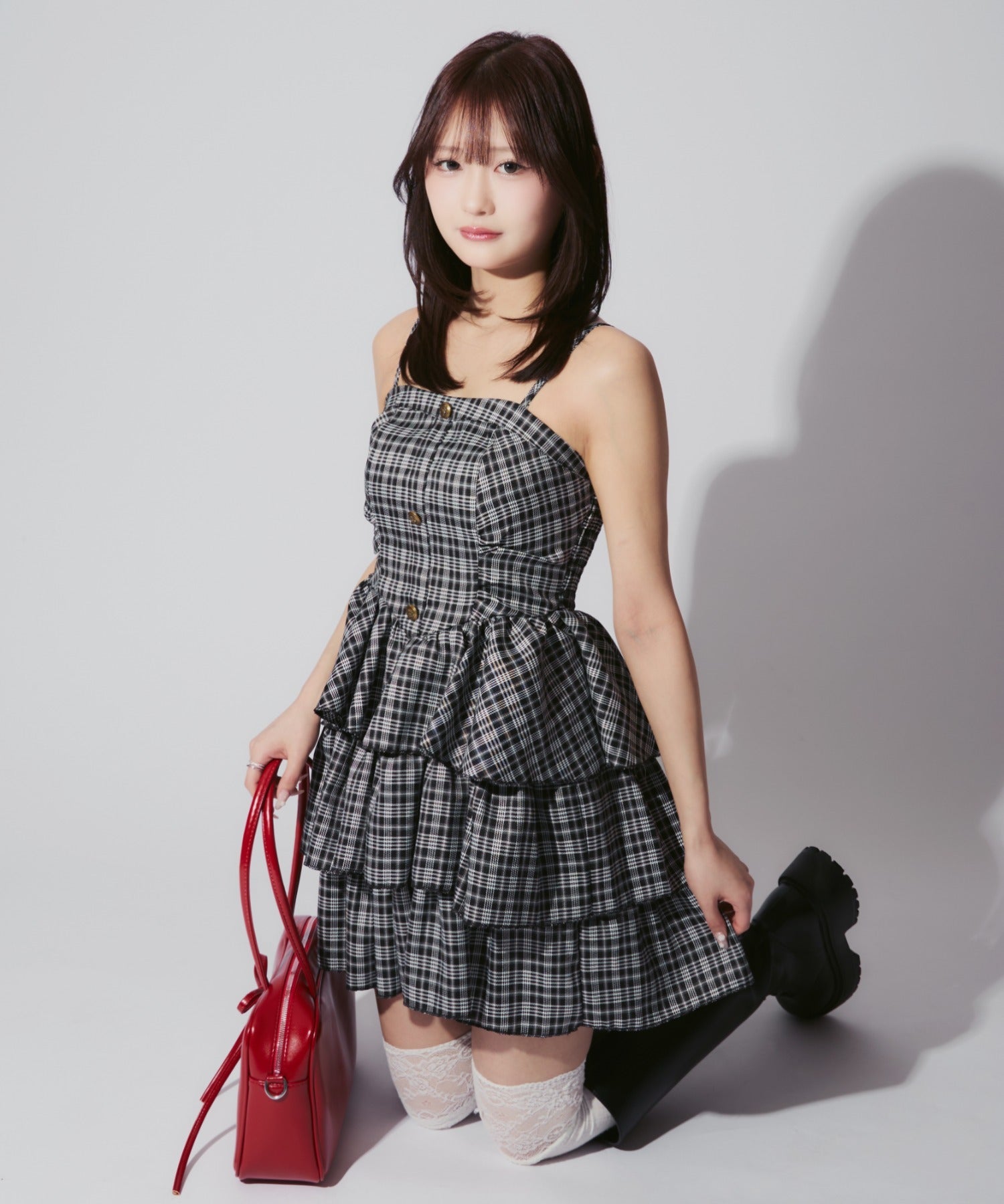 Check Tiered Mini Cami Dress / チェック柄ティアードミニキャミワンピース