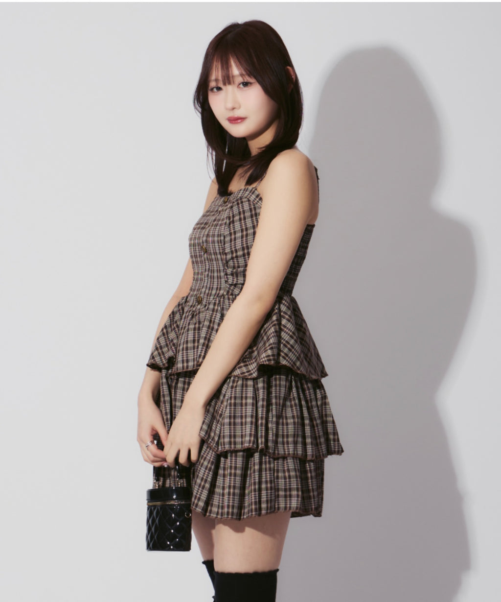 Check Tiered Mini Cami Dress / チェック柄ティアードミニキャミワンピース