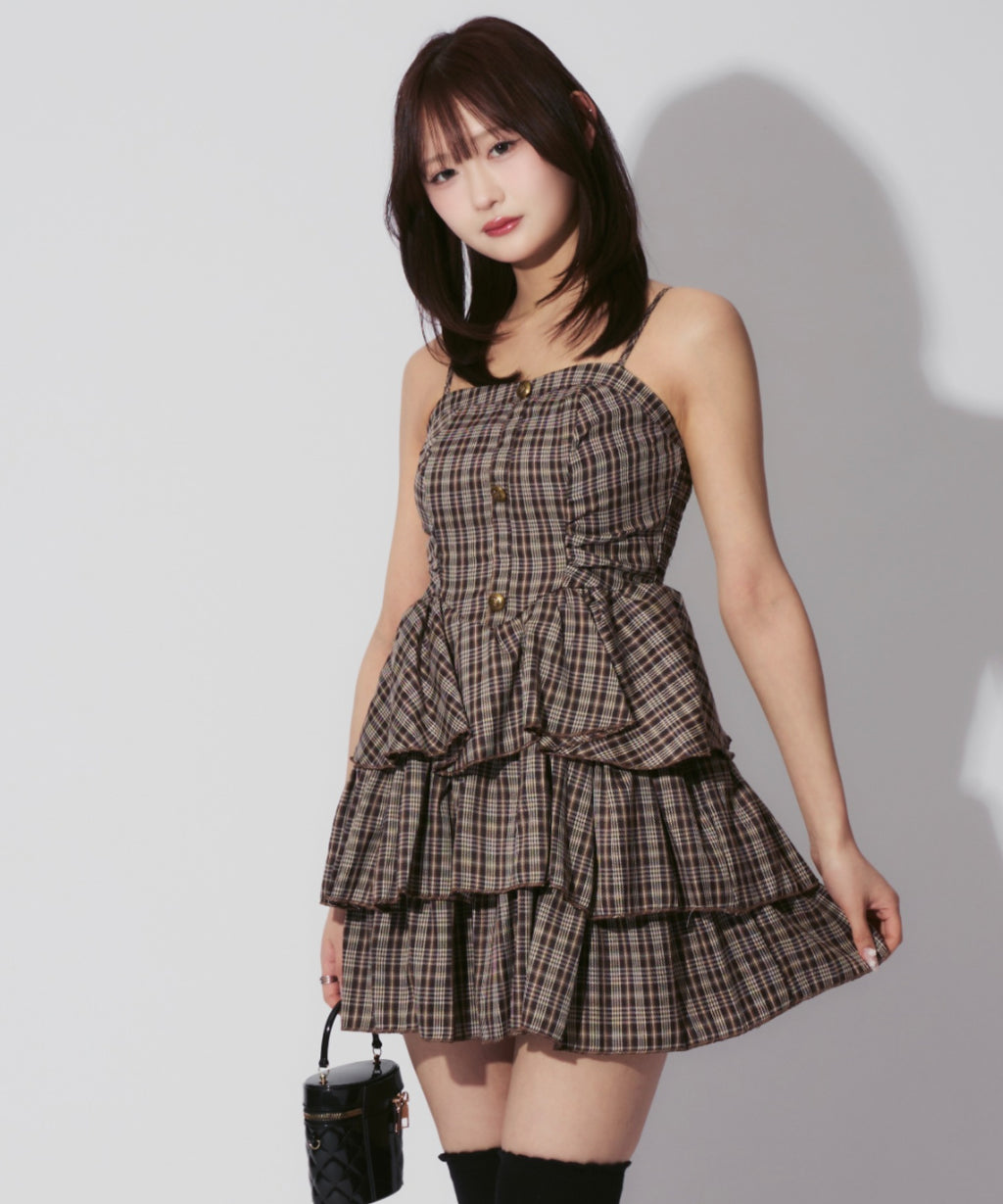 Check Tiered Mini Cami Dress / チェック柄ティアードミニキャミワンピース