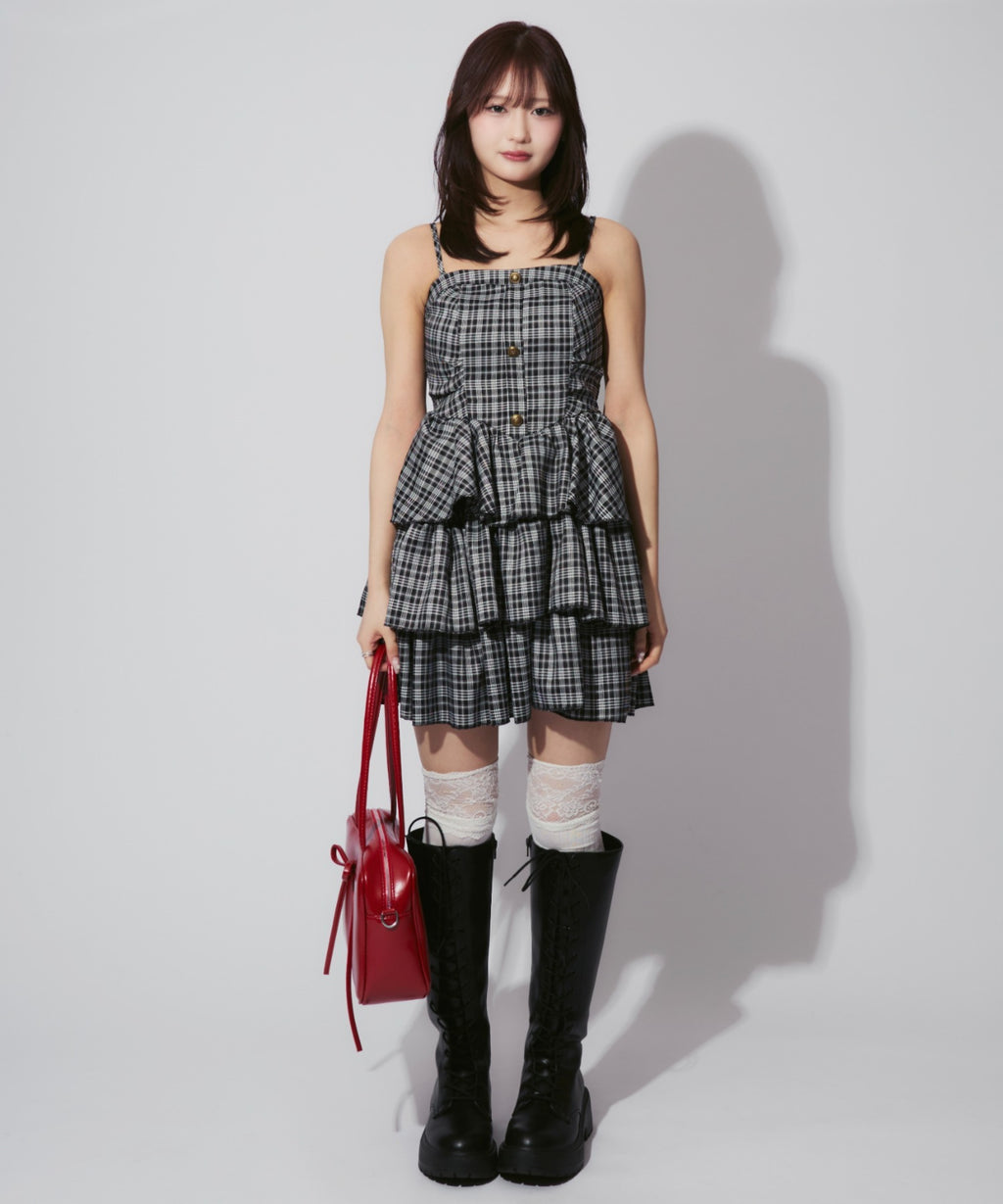 Check Tiered Mini Cami Dress / チェック柄ティアードミニキャミワンピース