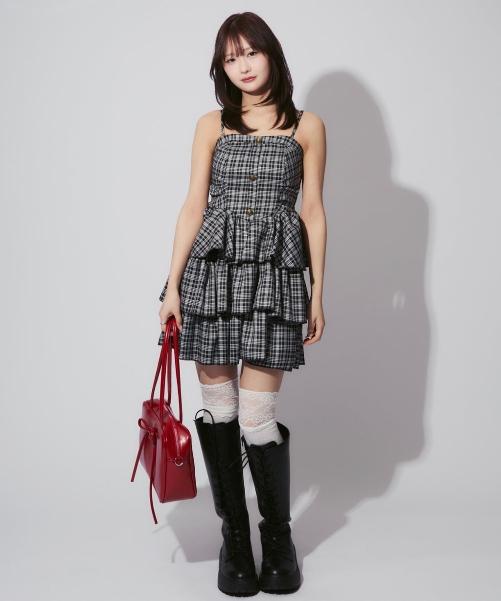 Check Tiered Mini Cami Dress / チェック柄ティアードミニキャミワンピース