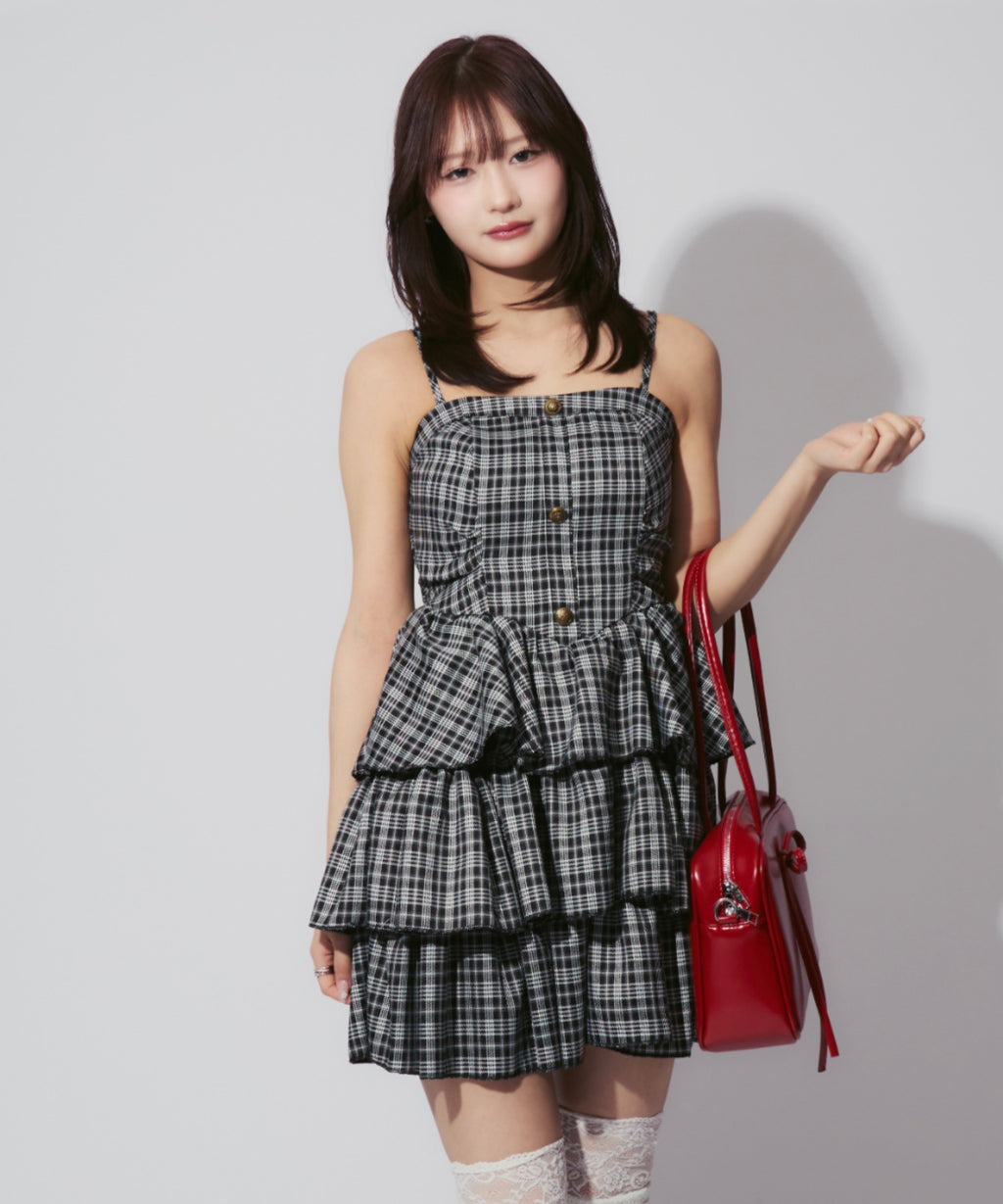 Check Tiered Mini Cami Dress / チェック柄ティアードミニキャミワンピース