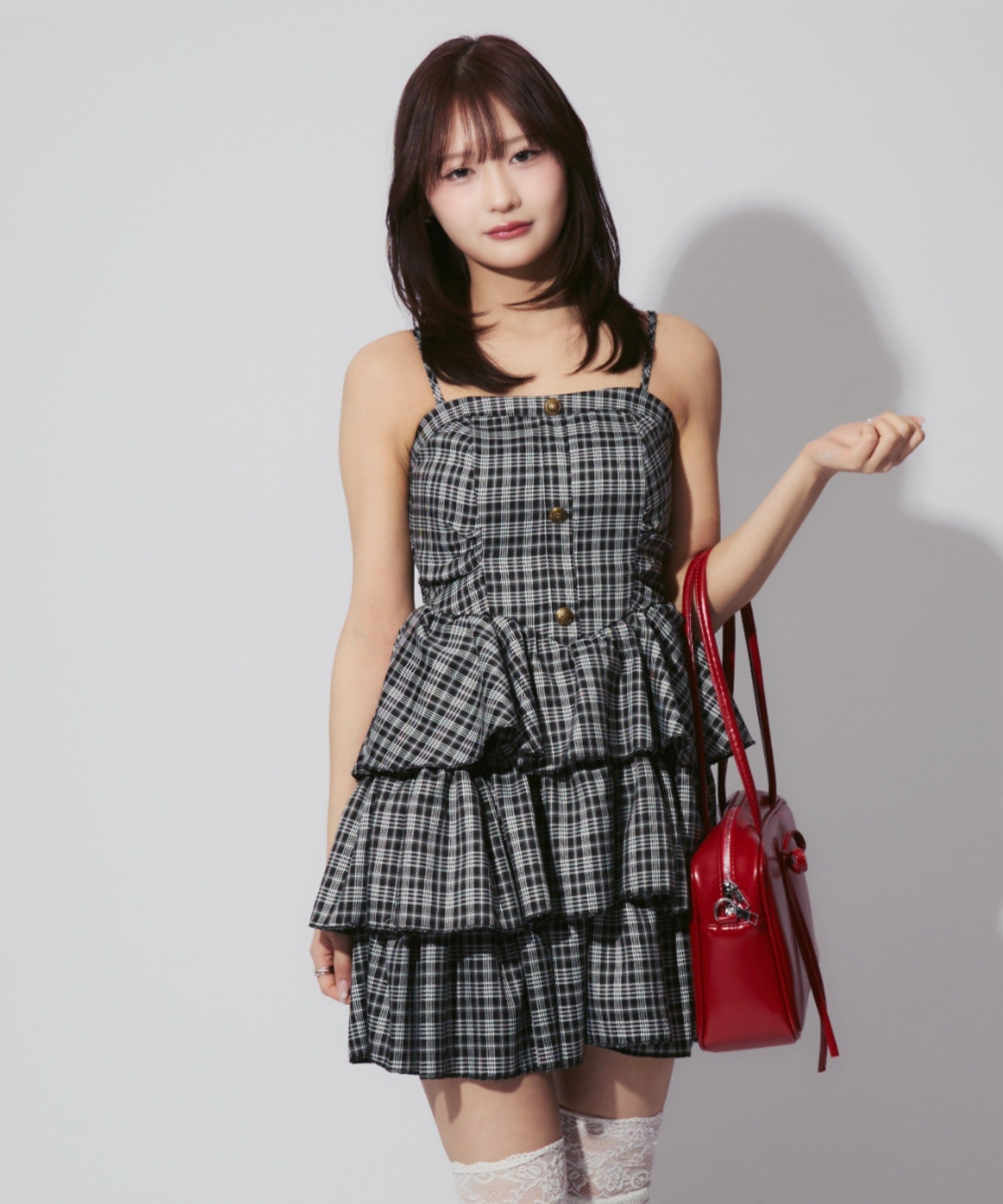 Check Tiered Mini Cami Dress / チェック柄ティアードミニキャミワンピース
