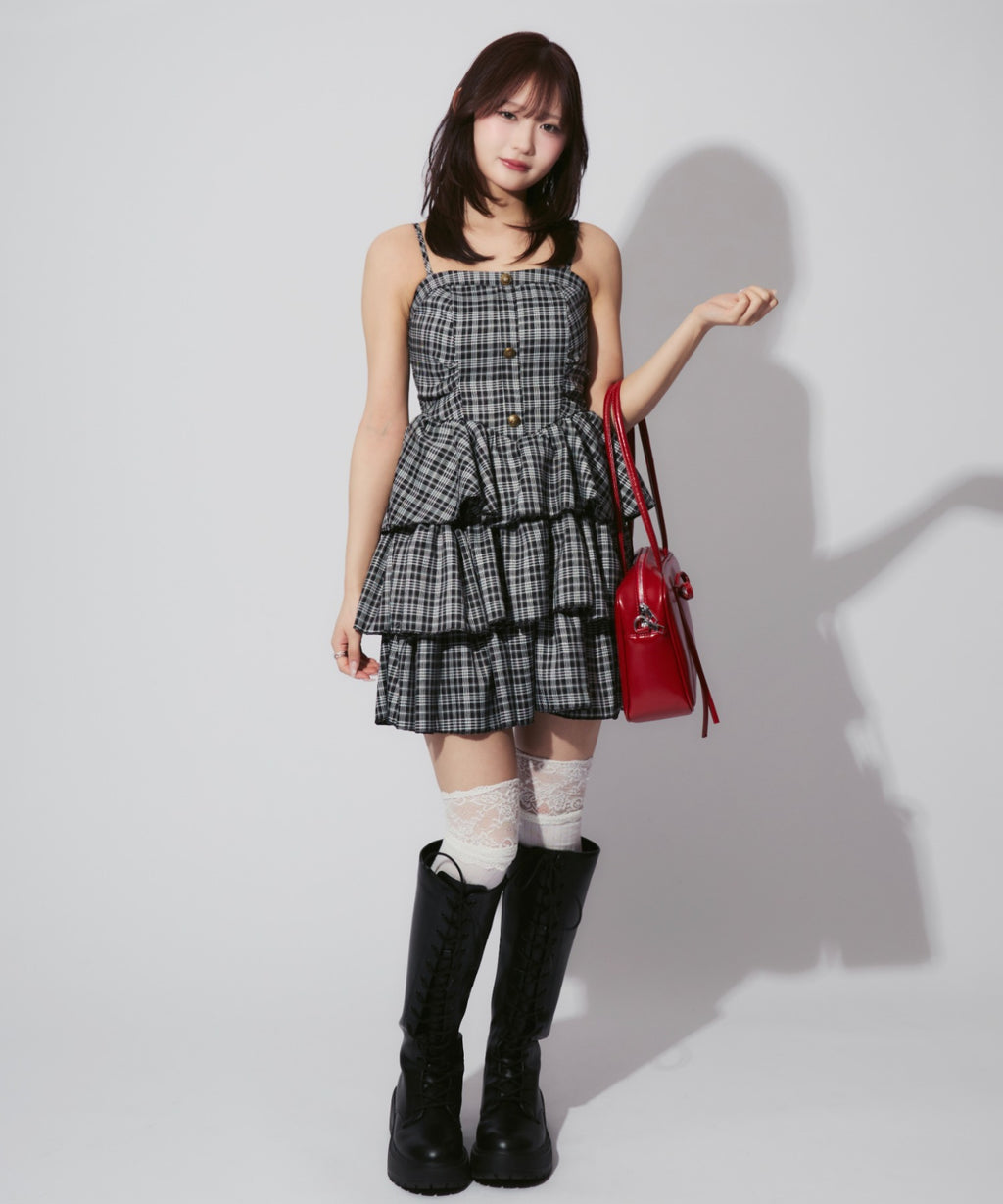 Check Tiered Mini Cami Dress / チェック柄ティアードミニキャミワンピース