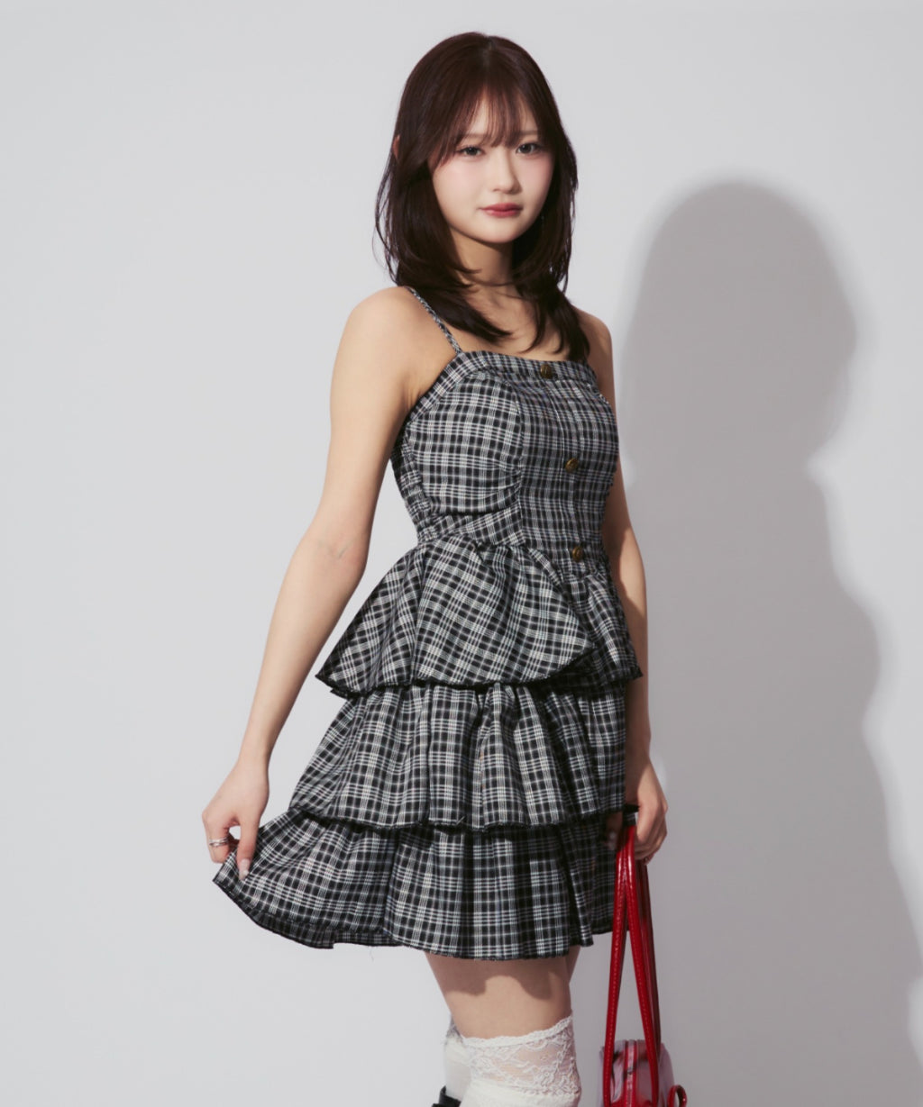 Check Tiered Mini Cami Dress / チェック柄ティアードミニキャミワンピース