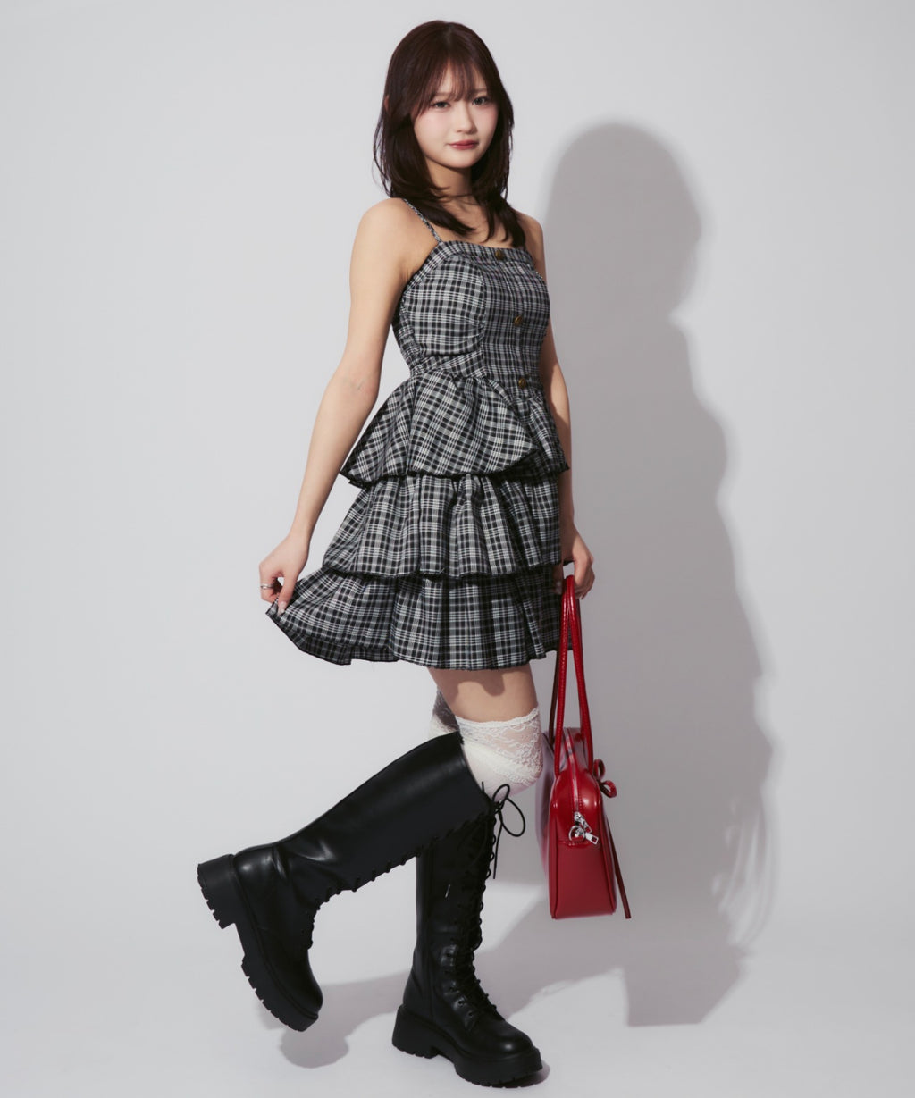 Check Tiered Mini Cami Dress / チェック柄ティアードミニキャミワンピース