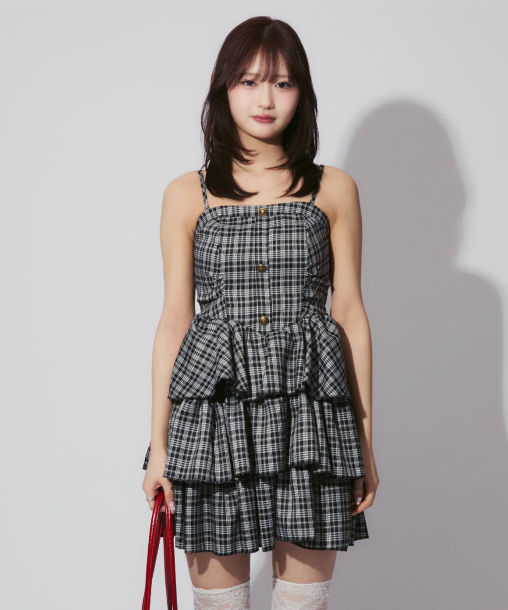 Check Tiered Mini Cami Dress / チェック柄ティアードミニキャミワンピース