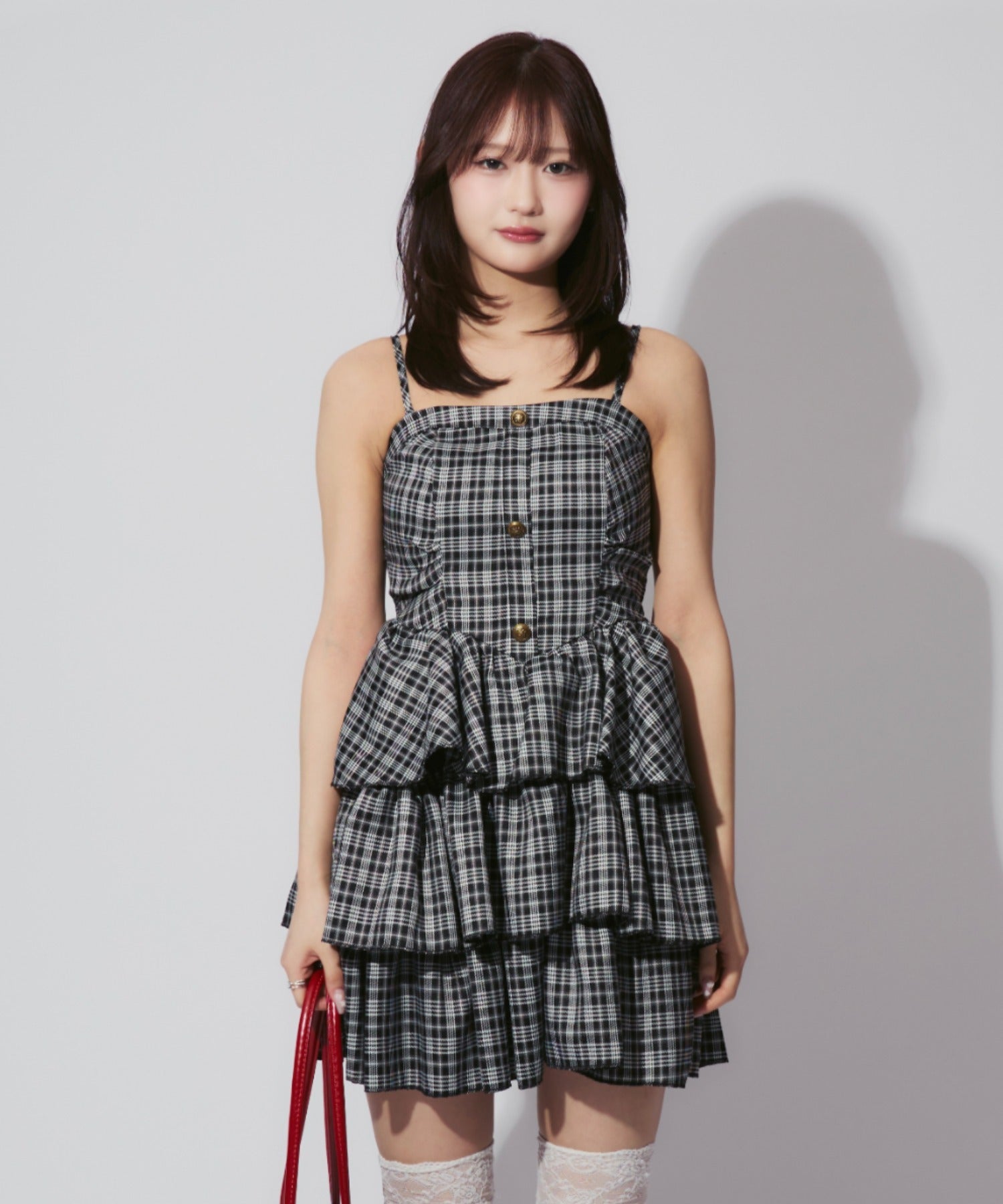 Check Tiered Mini Cami Dress / チェック柄ティアードミニキャミワンピース
