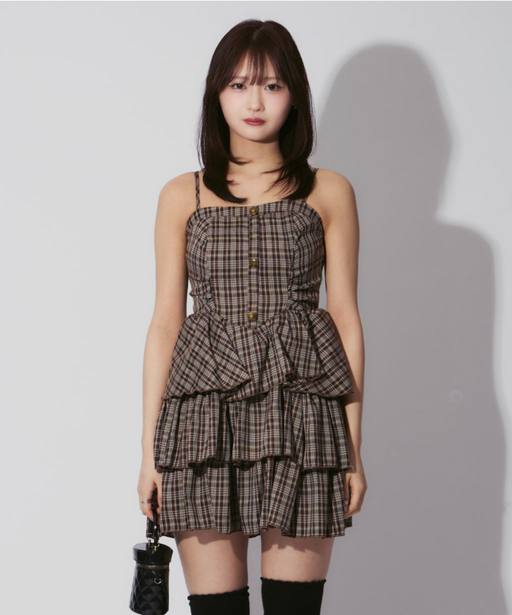 Check Tiered Mini Cami Dress / チェック柄ティアードミニキャミワンピース