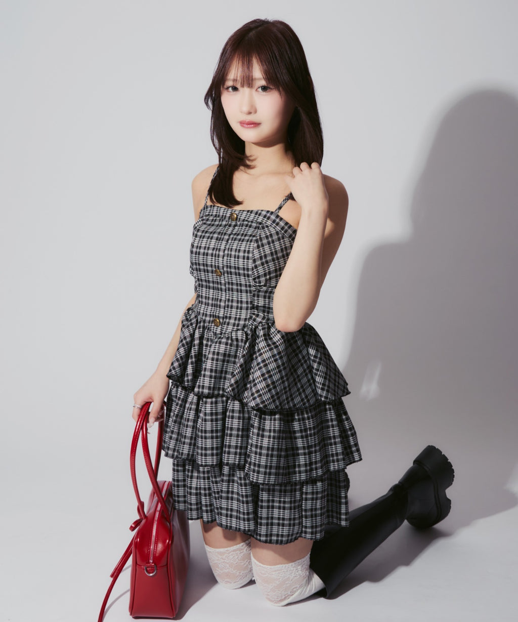 Check Tiered Mini Cami Dress / チェック柄ティアードミニキャミワンピース