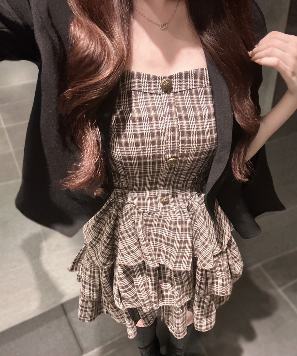 Check Tiered Mini Cami Dress / チェック柄ティアードミニキャミワンピース