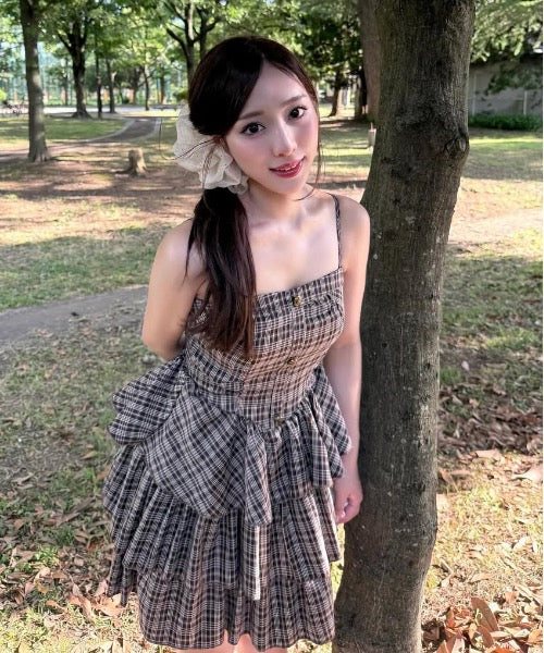 Check Tiered Mini Cami Dress / チェック柄ティアードミニキャミワンピース