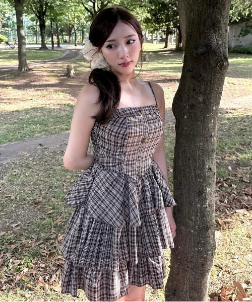 Check Tiered Mini Cami Dress / チェック柄ティアードミニキャミワンピース