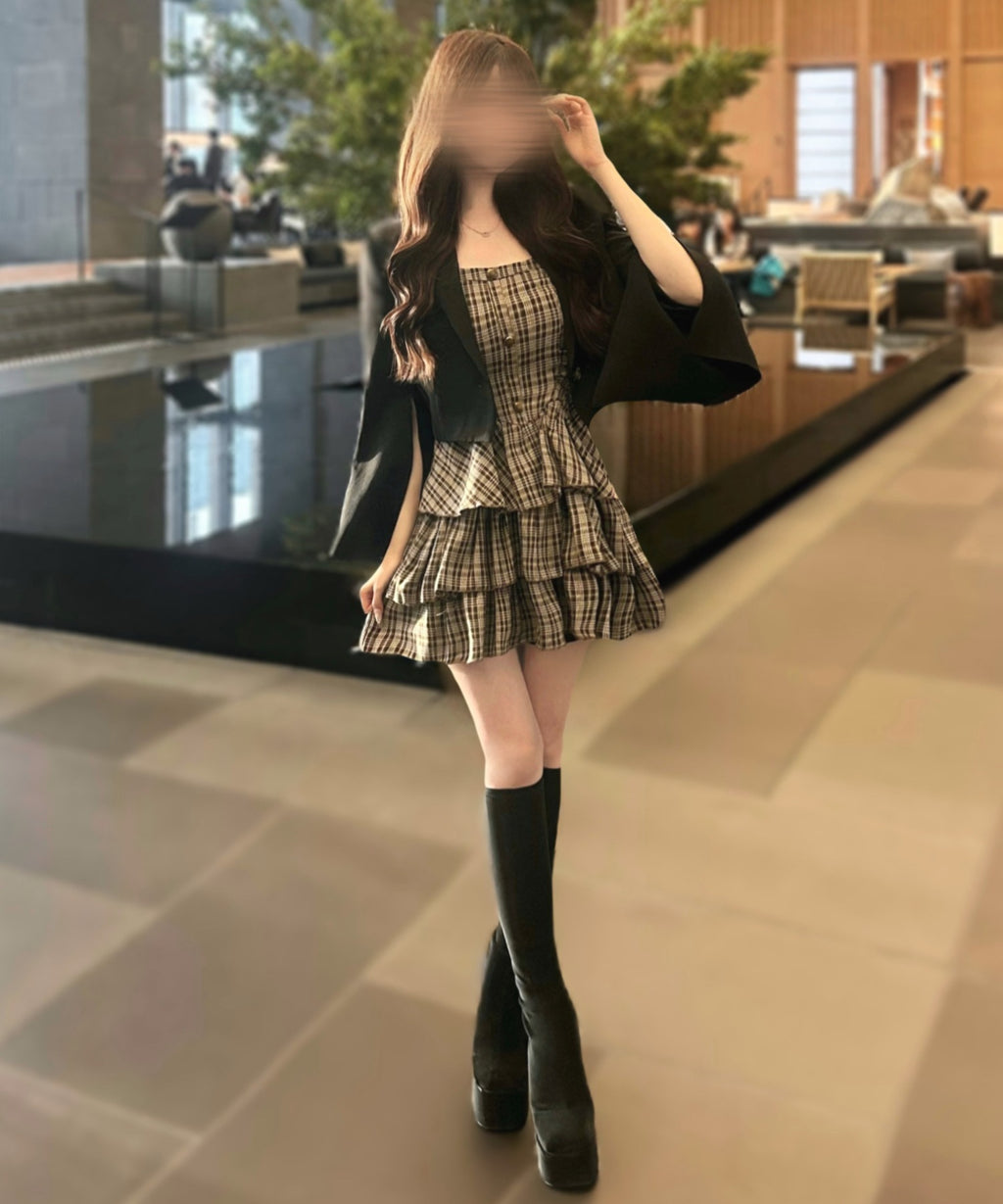 Check Tiered Mini Cami Dress / チェック柄ティアードミニキャミワンピース