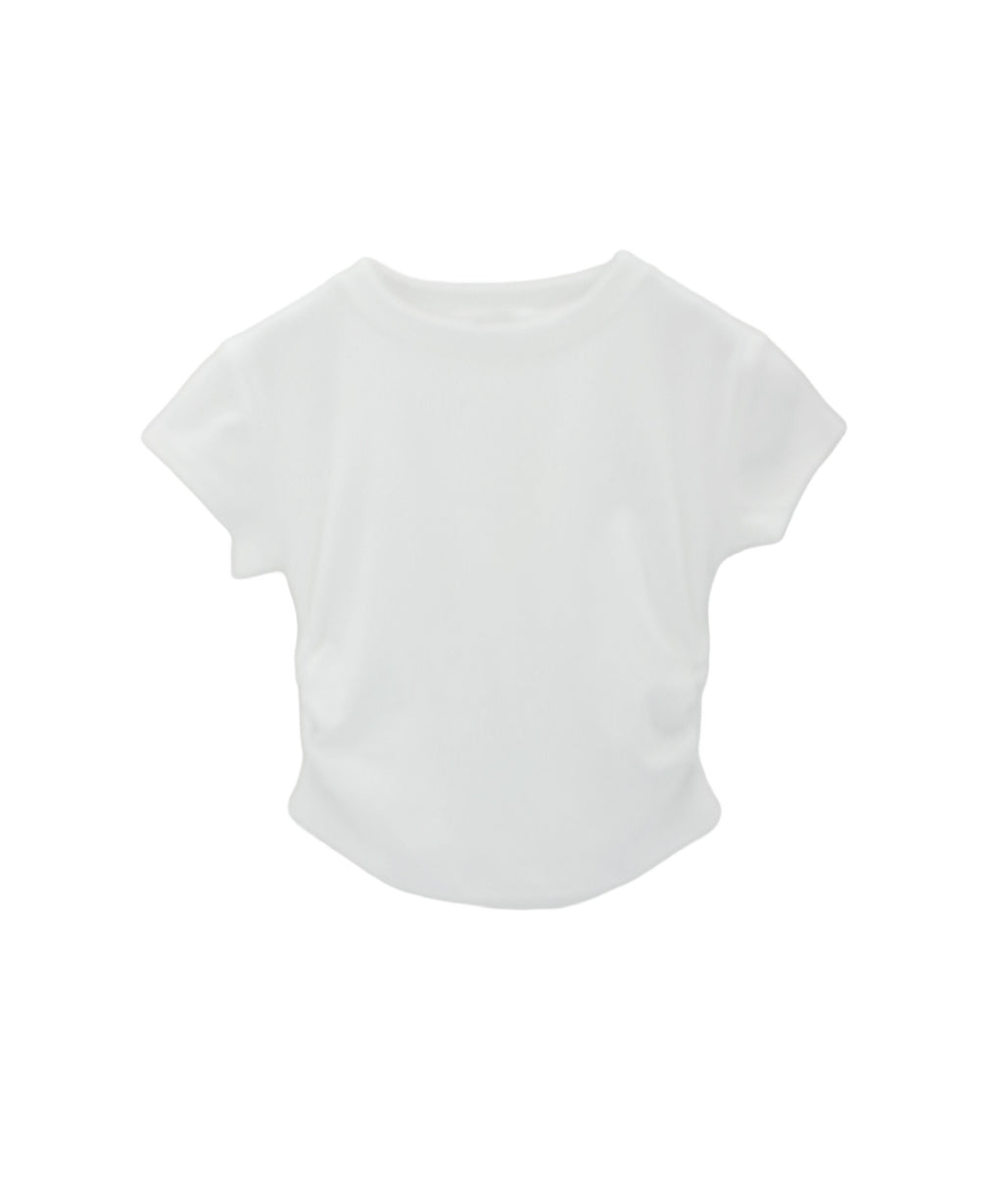 French Sleeve Ruched Short Sleeve T-shirt / フレンチスリーブシャーリング半袖Tシャツ