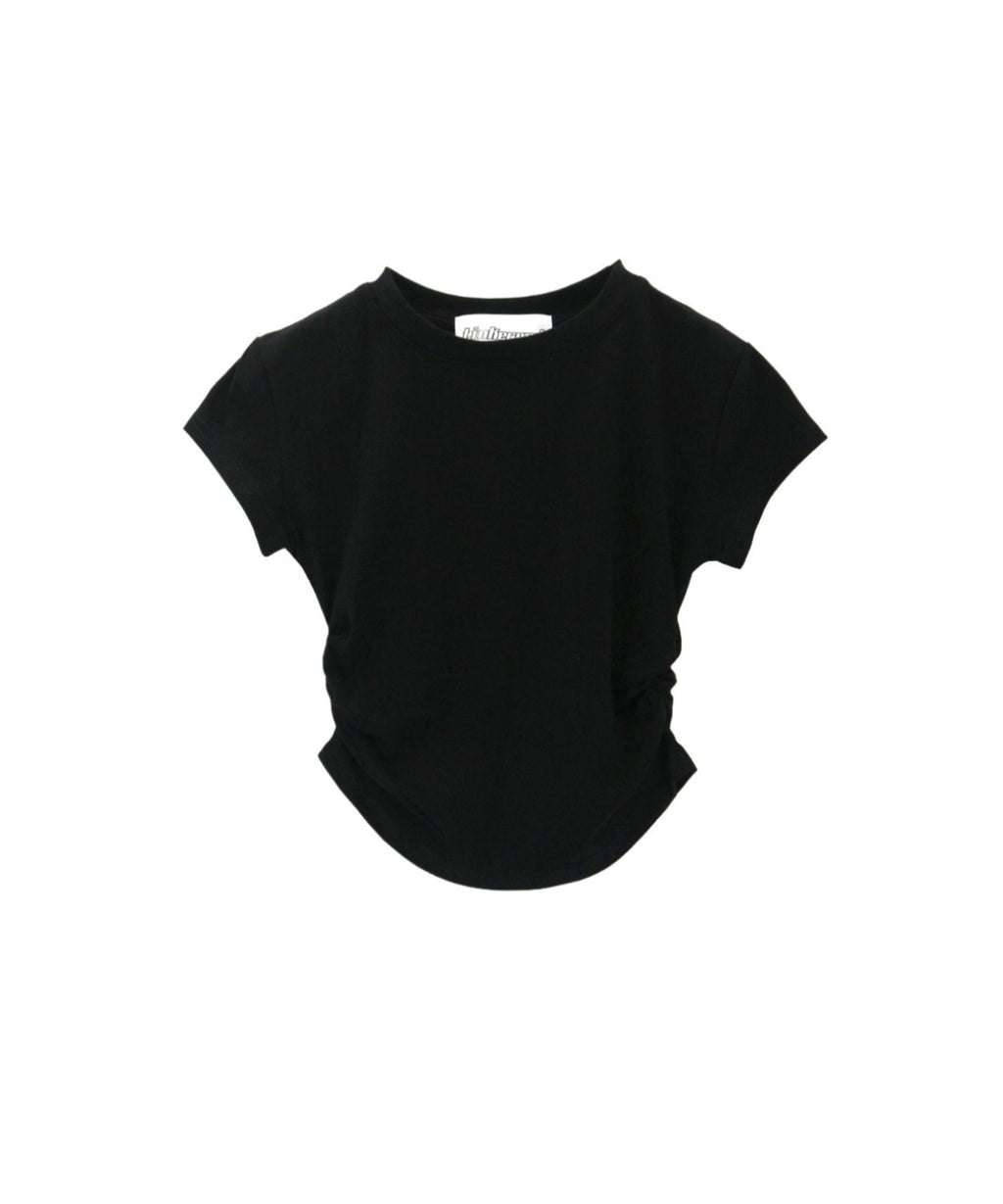 French Sleeve Ruched Short Sleeve T-shirt / フレンチスリーブシャーリング半袖Tシャツ