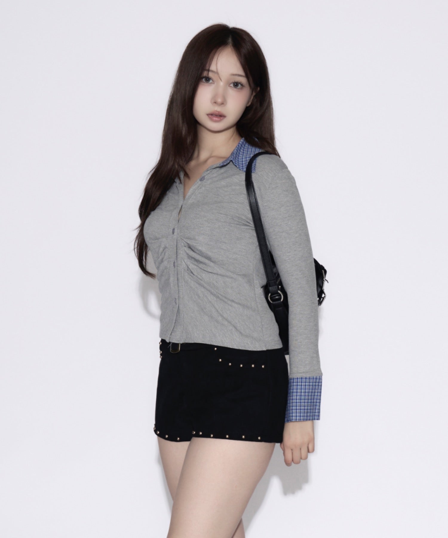 Ruched Striped Ribbed Cardigan / シャーリングストライプリブカーディガン