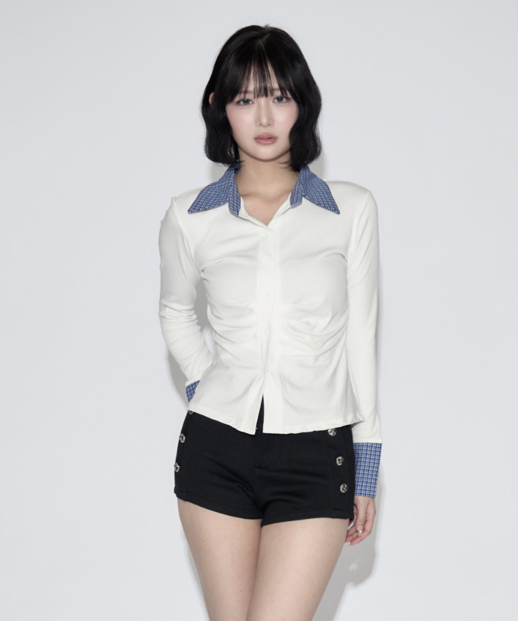 Ruched Striped Ribbed Cardigan / シャーリングストライプリブカーディガン