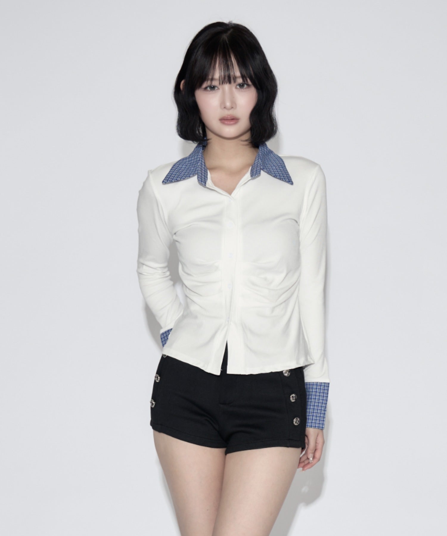 Ruched Striped Ribbed Cardigan / シャーリングストライプリブカーディガン