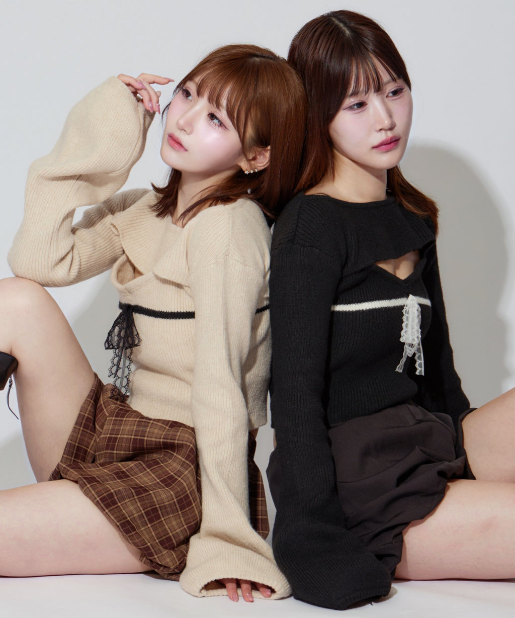 Frill Ribbon knit set / フリルリボンニットアンサンブル 2点セット