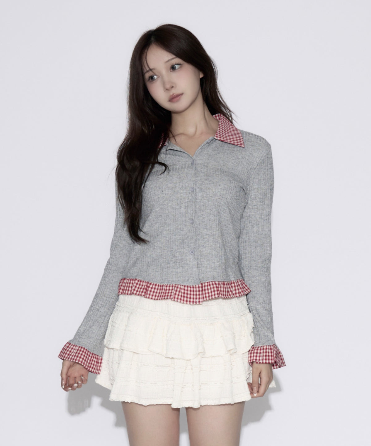 Gingham Check Rib Cardigan / ギンガムチェックリブカーディガン
