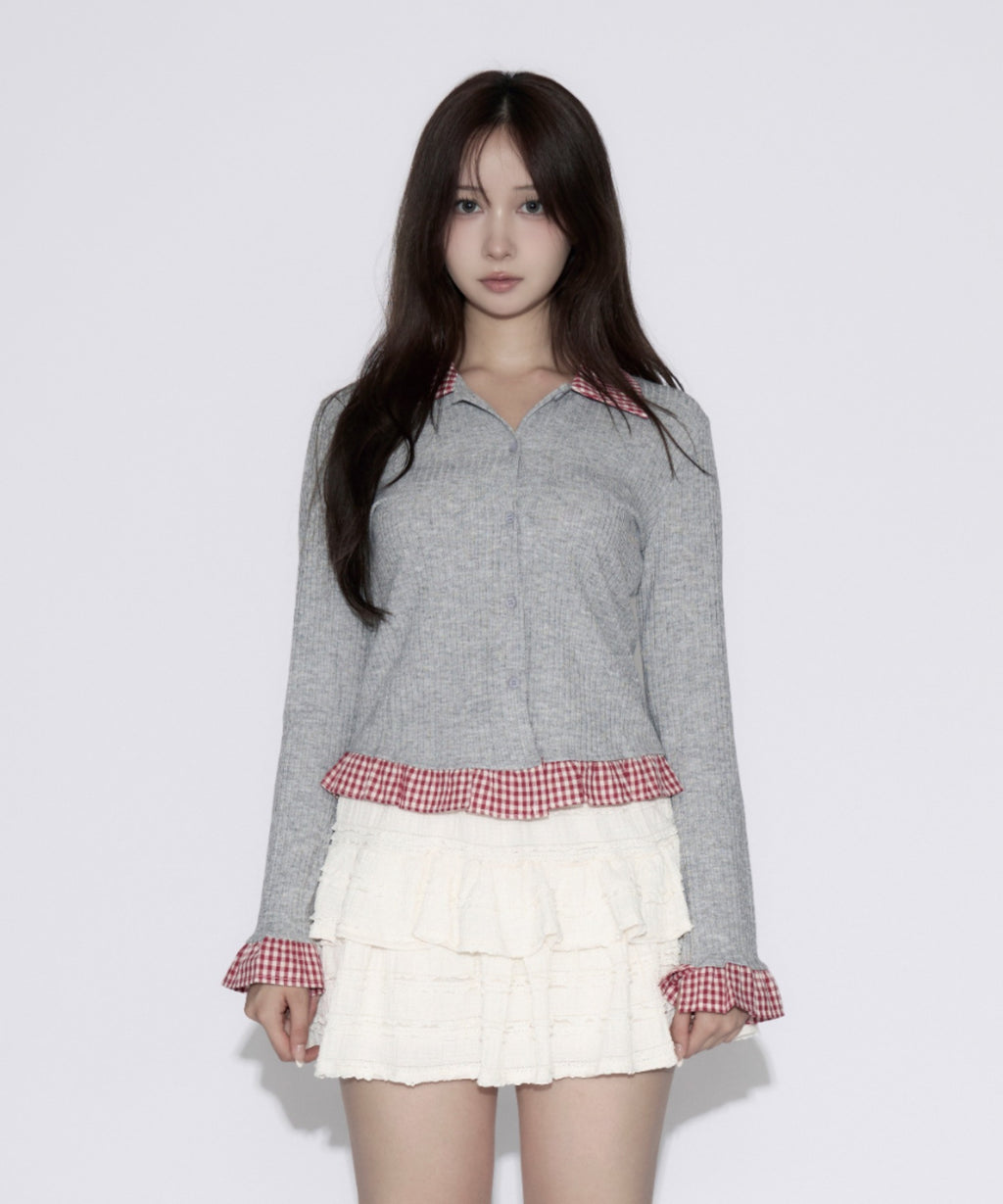 Gingham Check Rib Cardigan / ギンガムチェックリブカーディガン