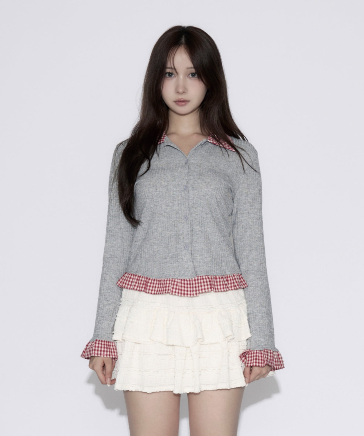 Gingham Check Rib Cardigan / ギンガムチェックリブカーディガン