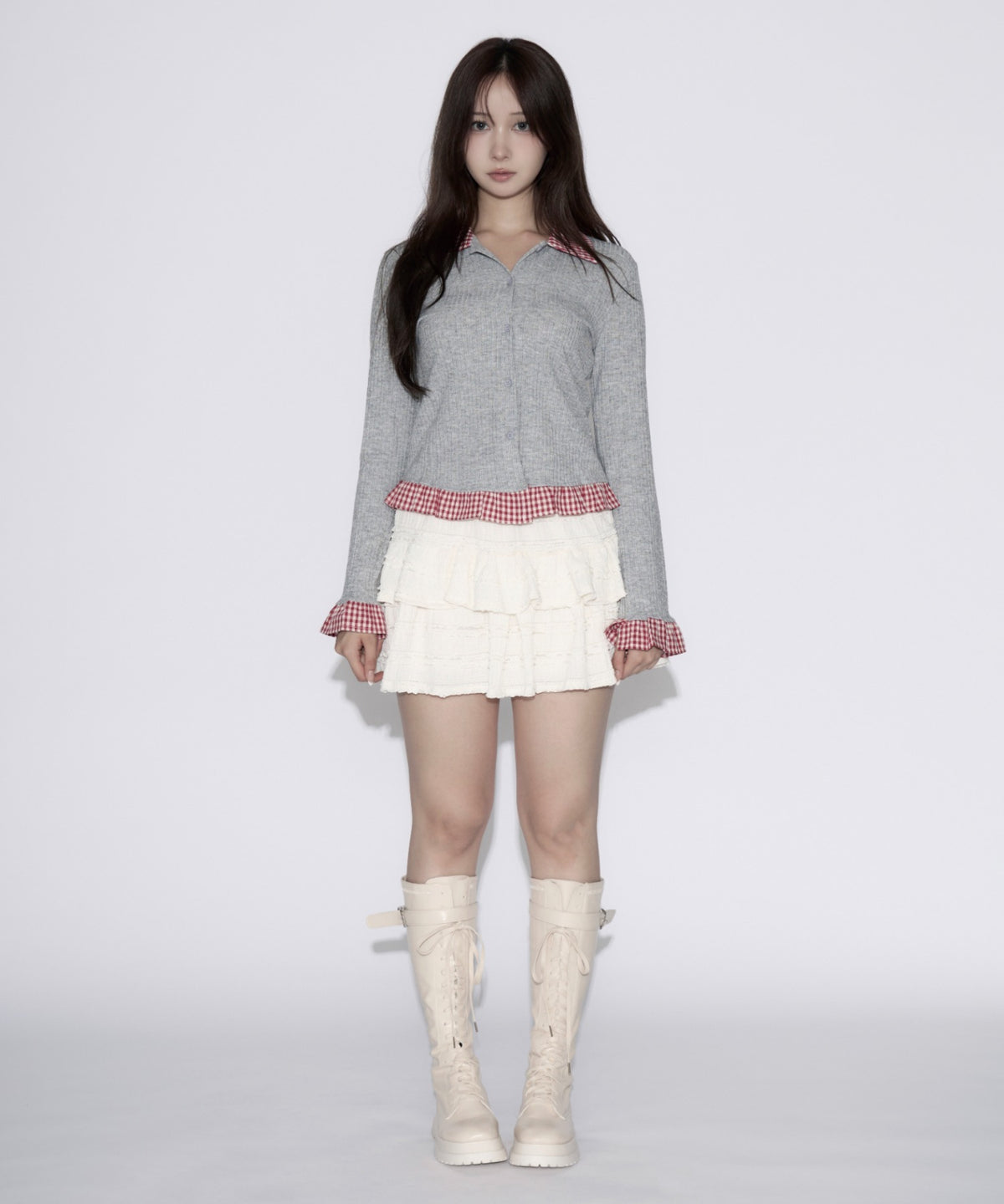 Gingham Check Rib Cardigan / ギンガムチェックリブカーディガン
