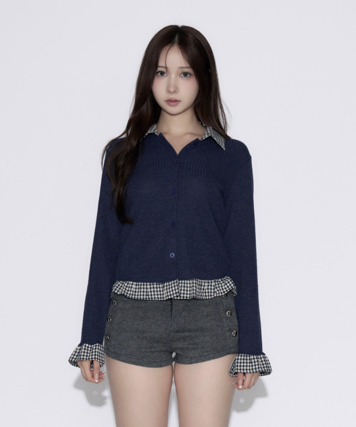 Gingham Check Rib Cardigan / ギンガムチェックリブカーディガン