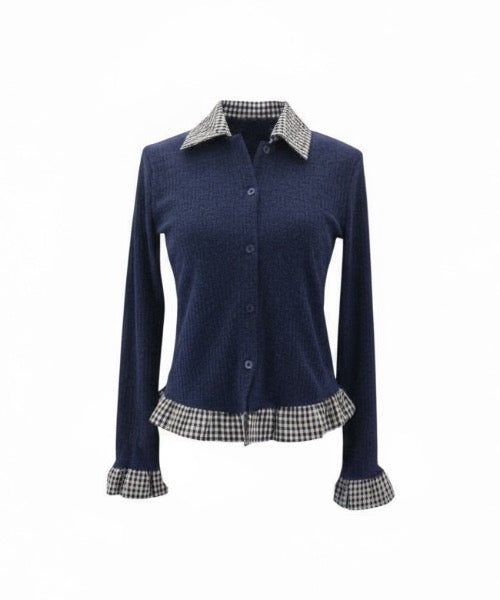 Gingham Check Rib Cardigan / ギンガムチェックリブカーディガン