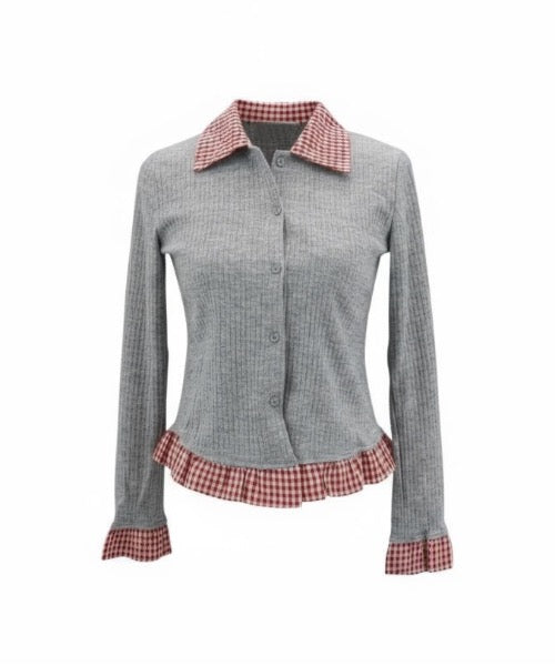 Gingham Check Rib Cardigan / ギンガムチェックリブカーディガン