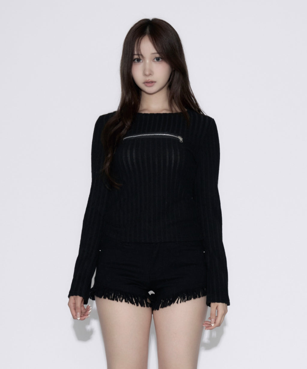 Open-Zip Short Knit / オープンジップショートニット