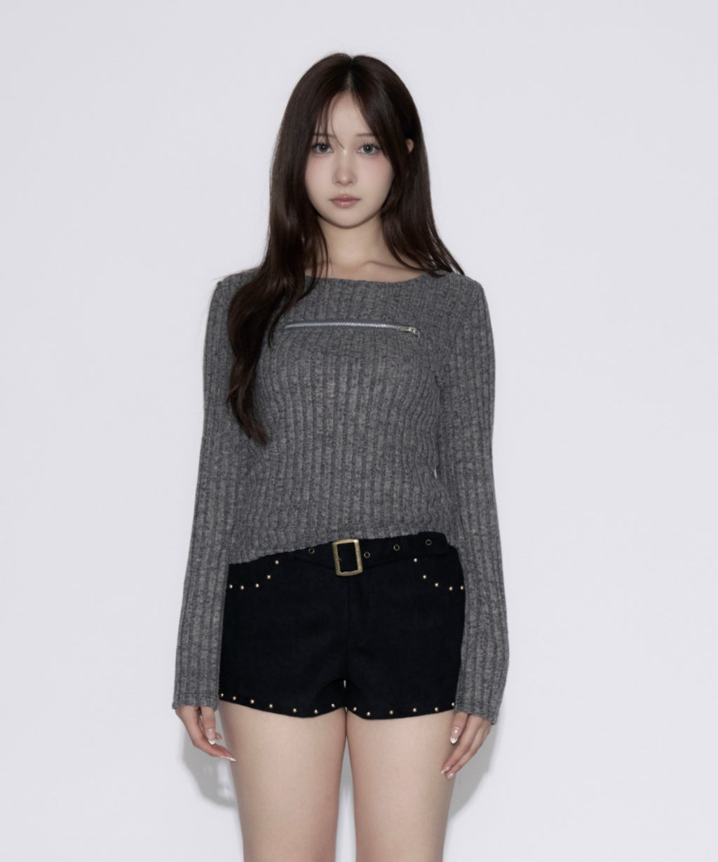 Open-Zip Short Knit / オープンジップショートニット