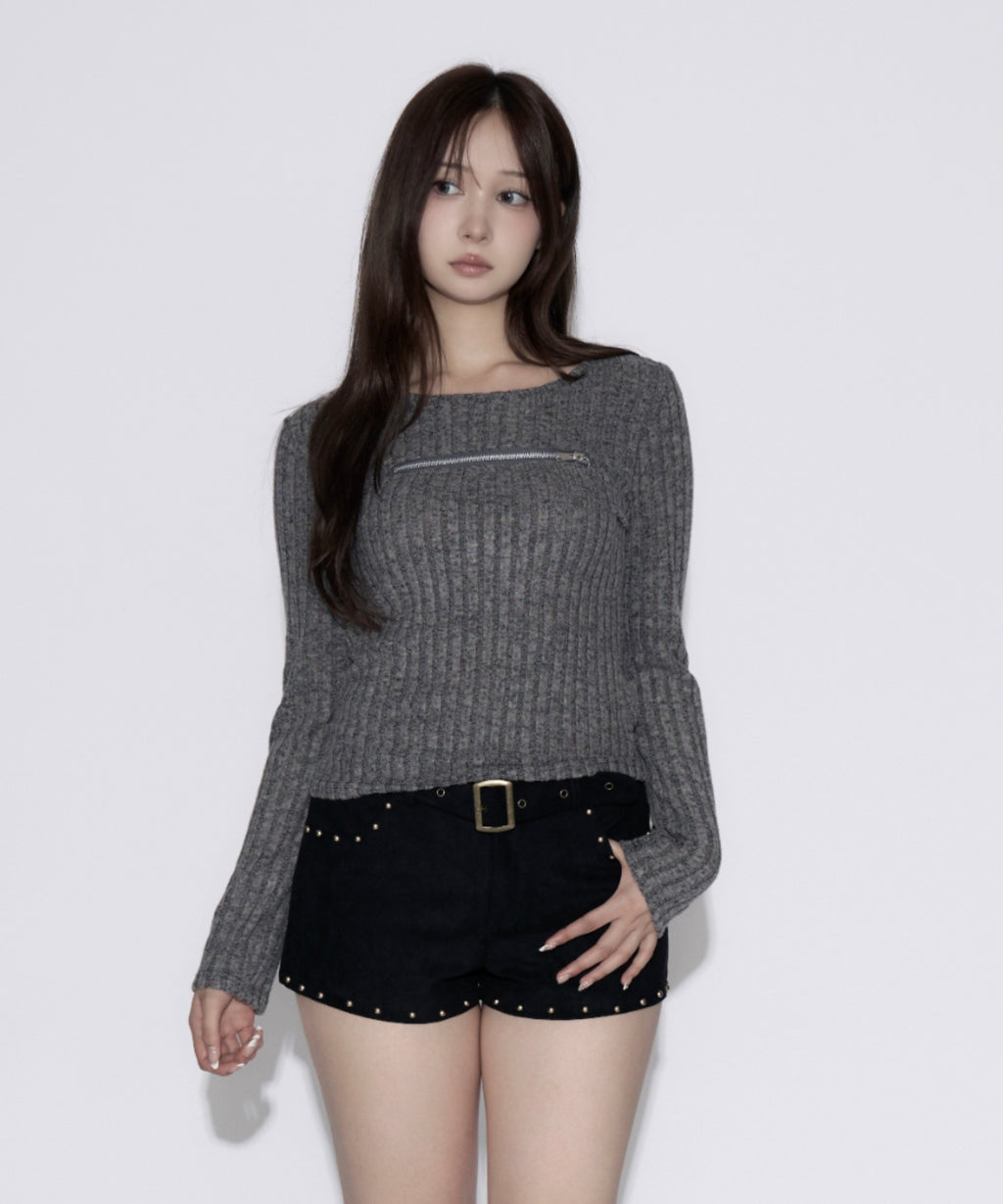 Open-Zip Short Knit / オープンジップショートニット