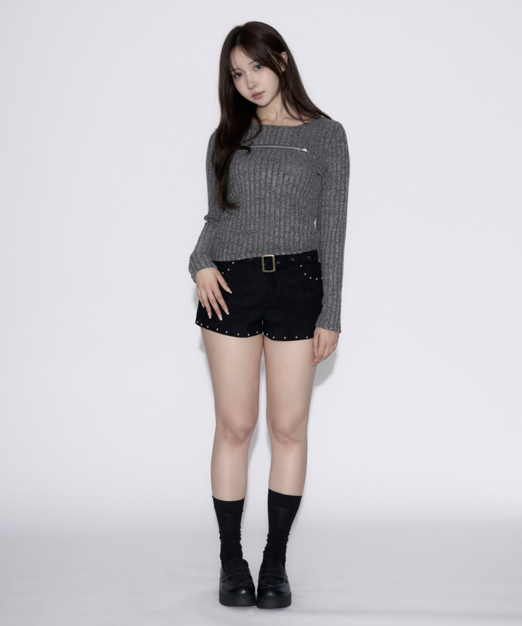Open-Zip Short Knit / オープンジップショートニット