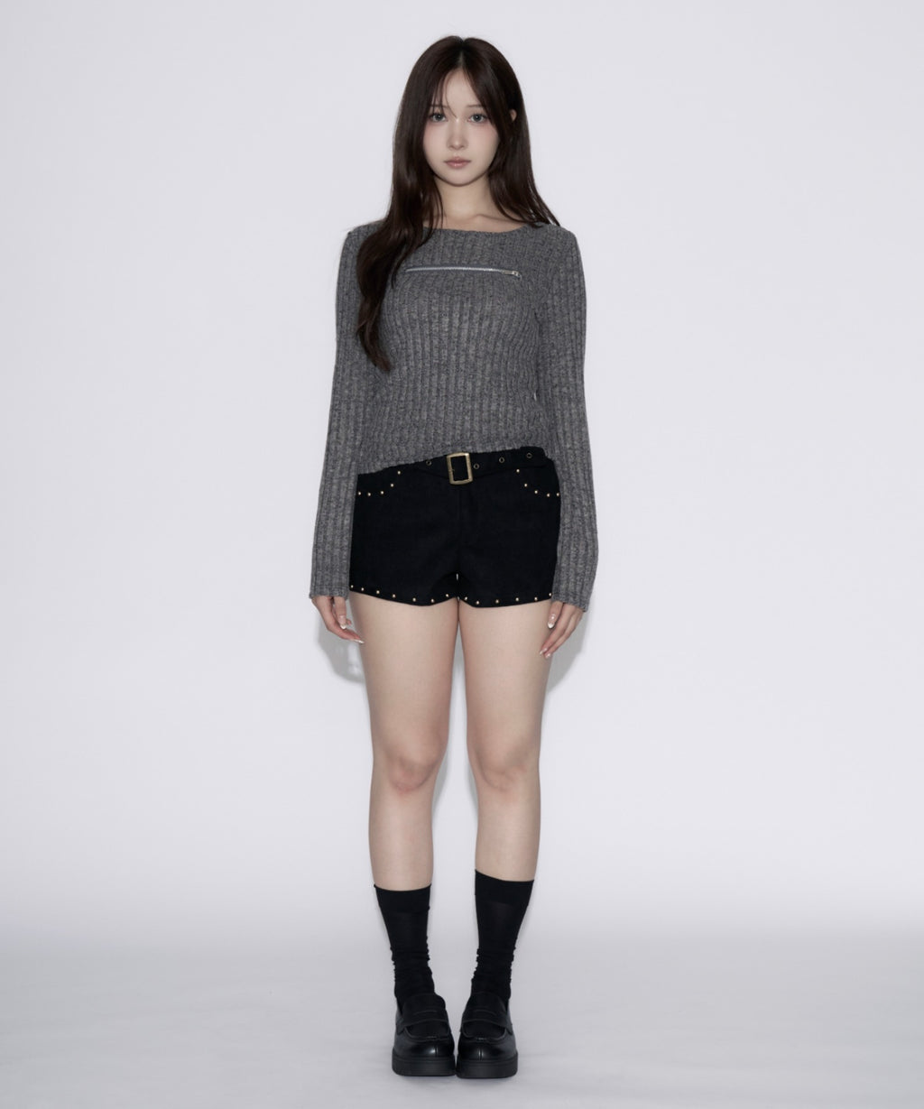 Open-Zip Short Knit / オープンジップショートニット