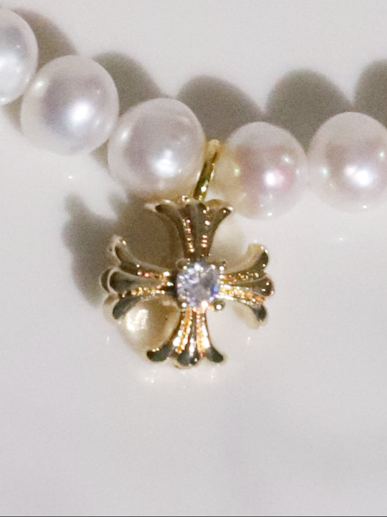 Cross Pearl Necklace(SILVER)(6mm~7mm)