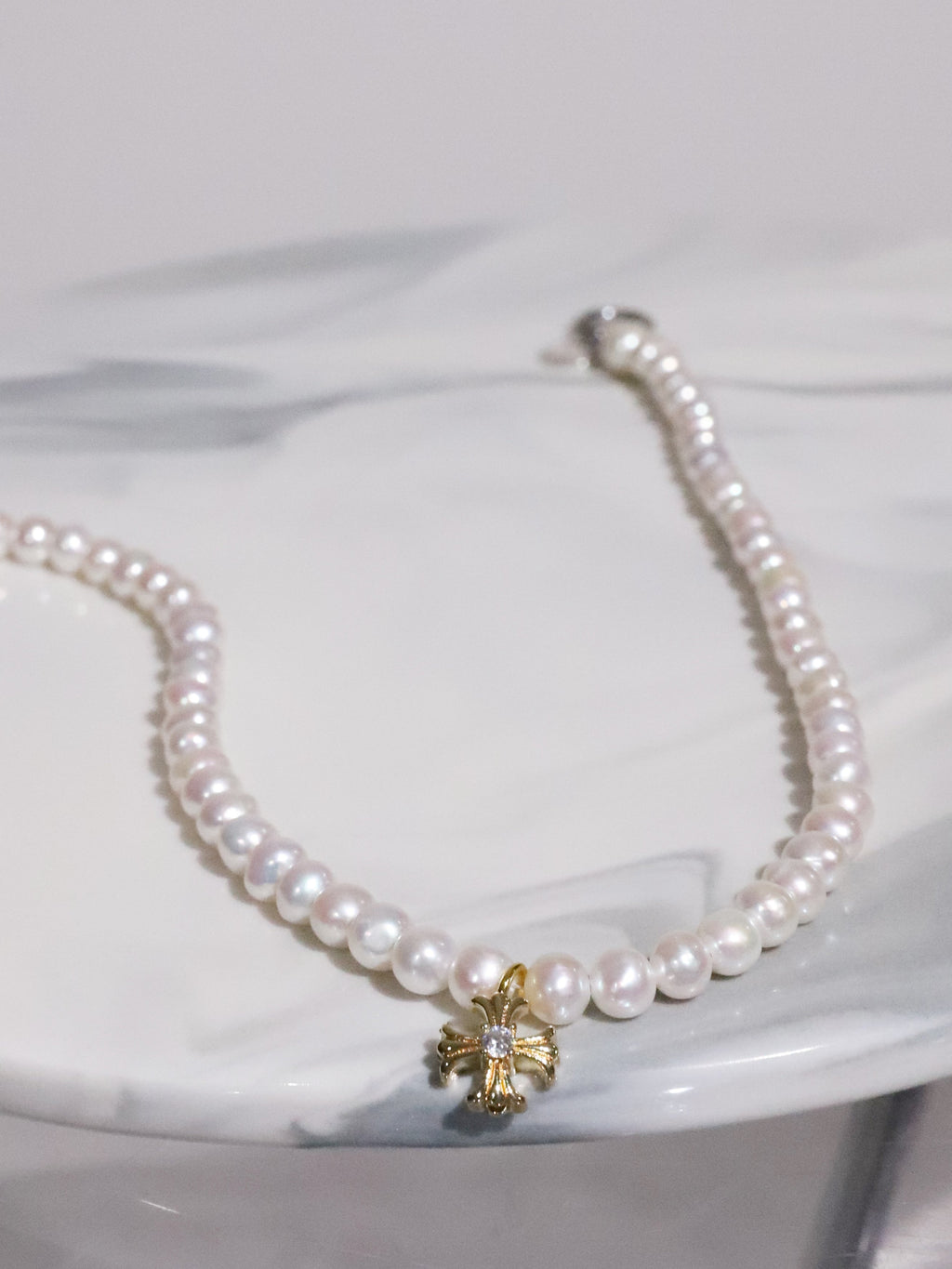 Cross Pearl Necklace(SILVER)(6mm~7mm)