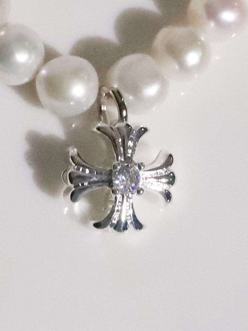 Cross Pearl Necklace(SILVER)(6mm~7mm)
