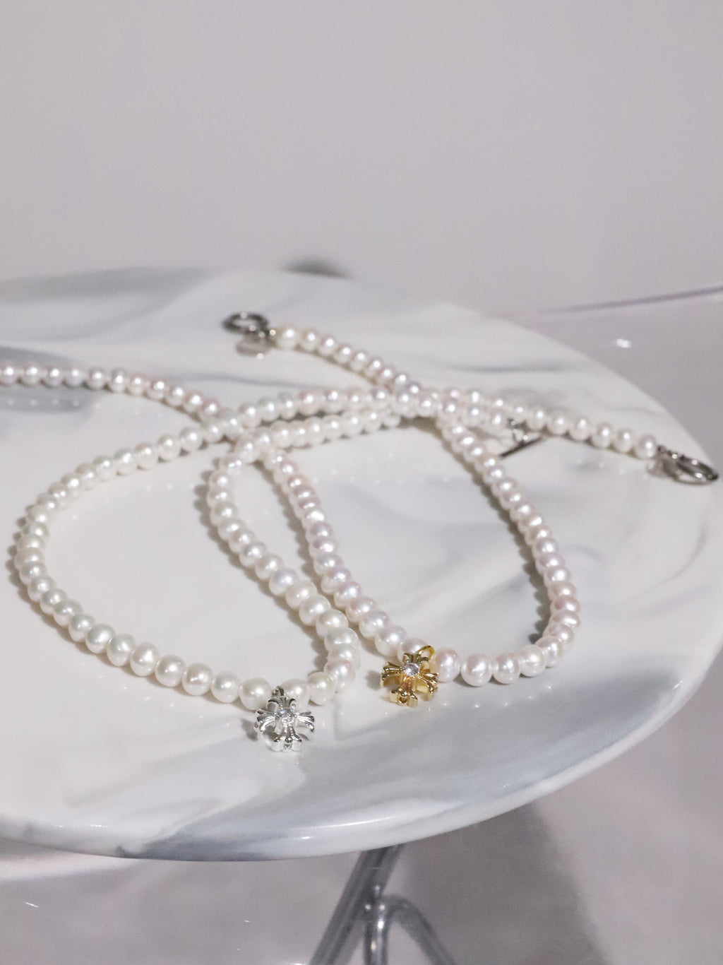 Cross Pearl Necklace(GOLD)(6mm~7mm)