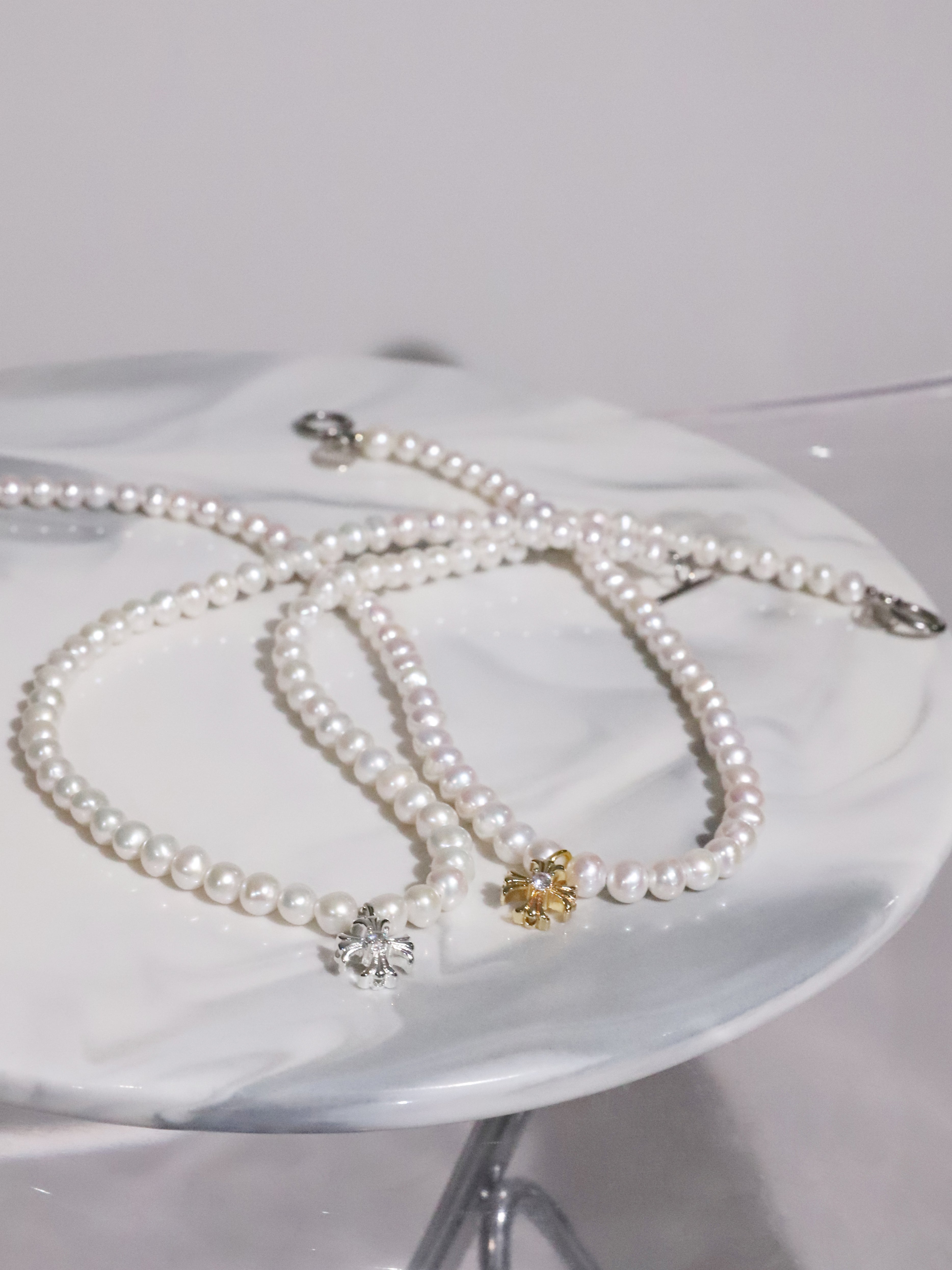 Cross Pearl Necklace(GOLD)(6mm~7mm)