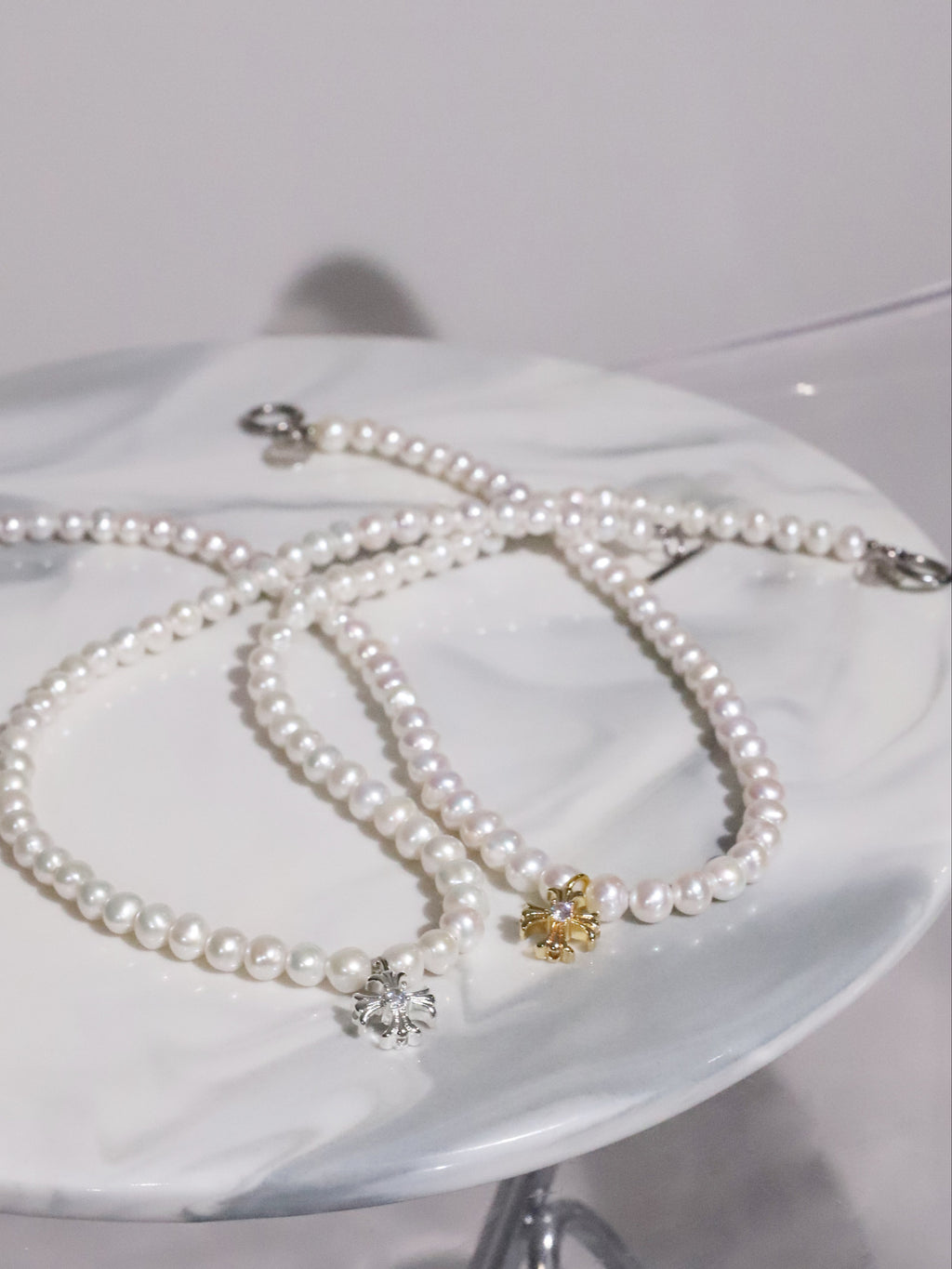Cross Pearl Necklace(SILVER)(6mm~7mm)