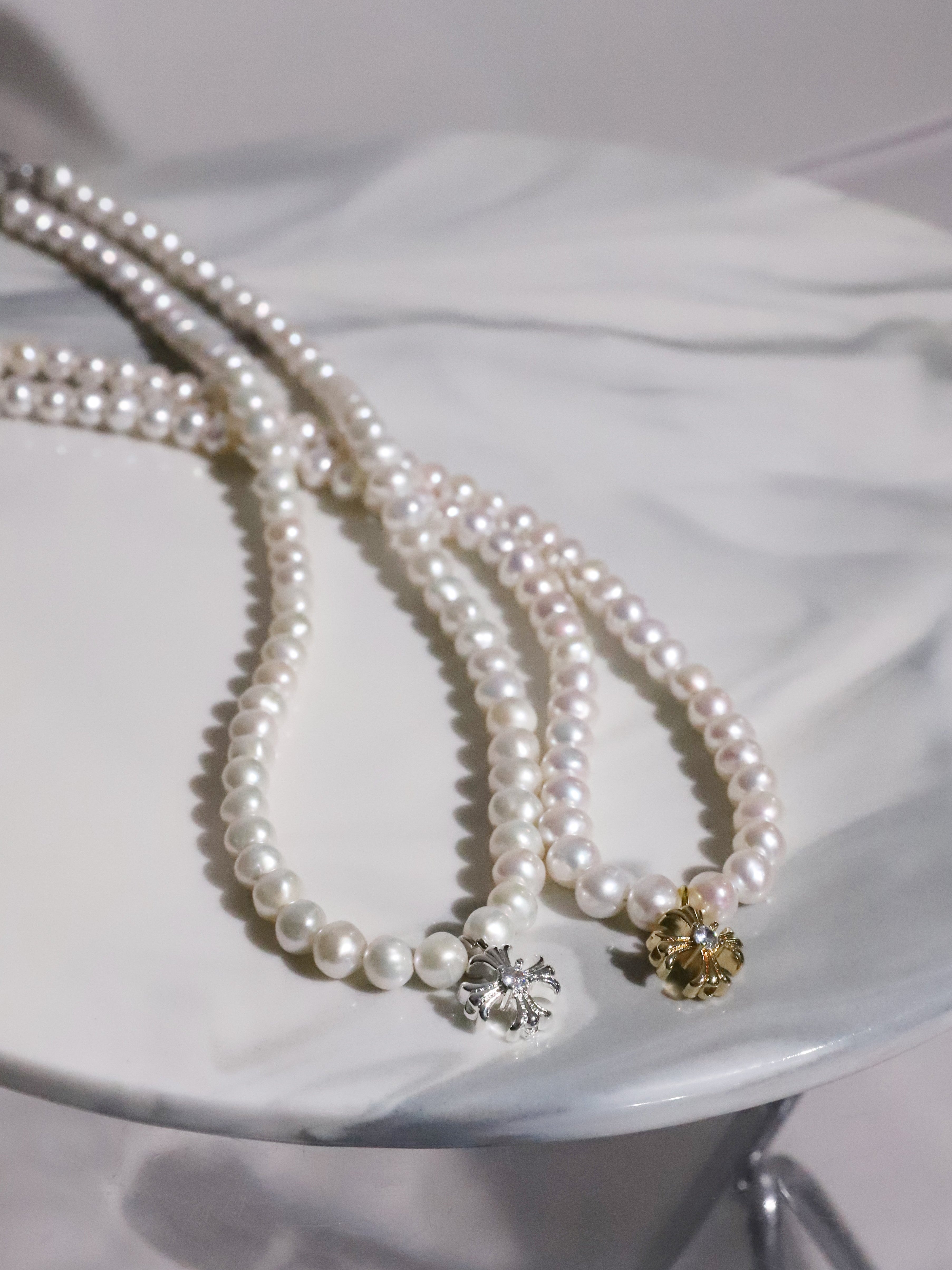 Cross Pearl Necklace(SILVER)(6mm~7mm)