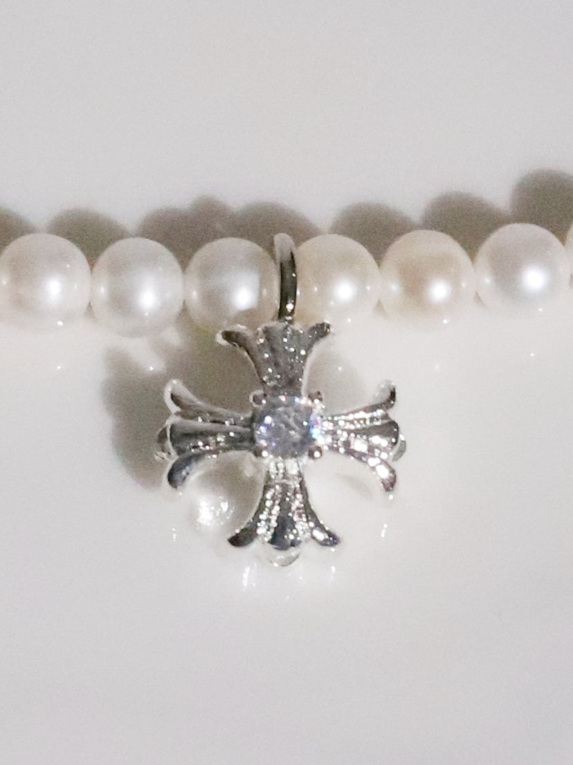 Cross Pearl Necklace(SILVER)(4.5mm~5mm)