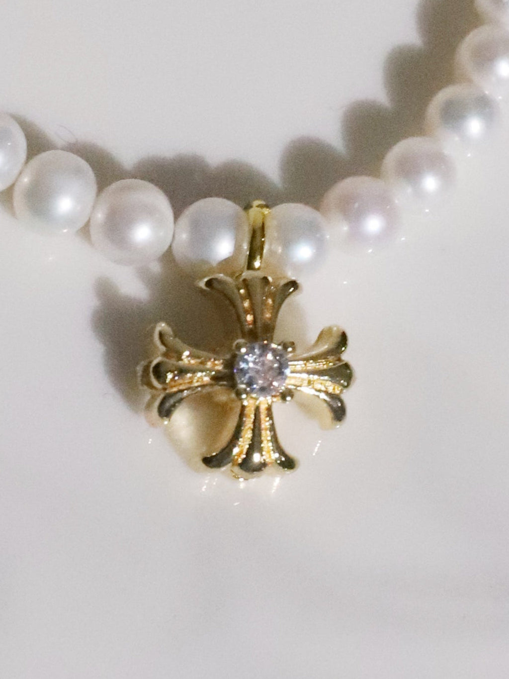 Cross Pearl Necklace(GOLD)(4.5mm~5mm)