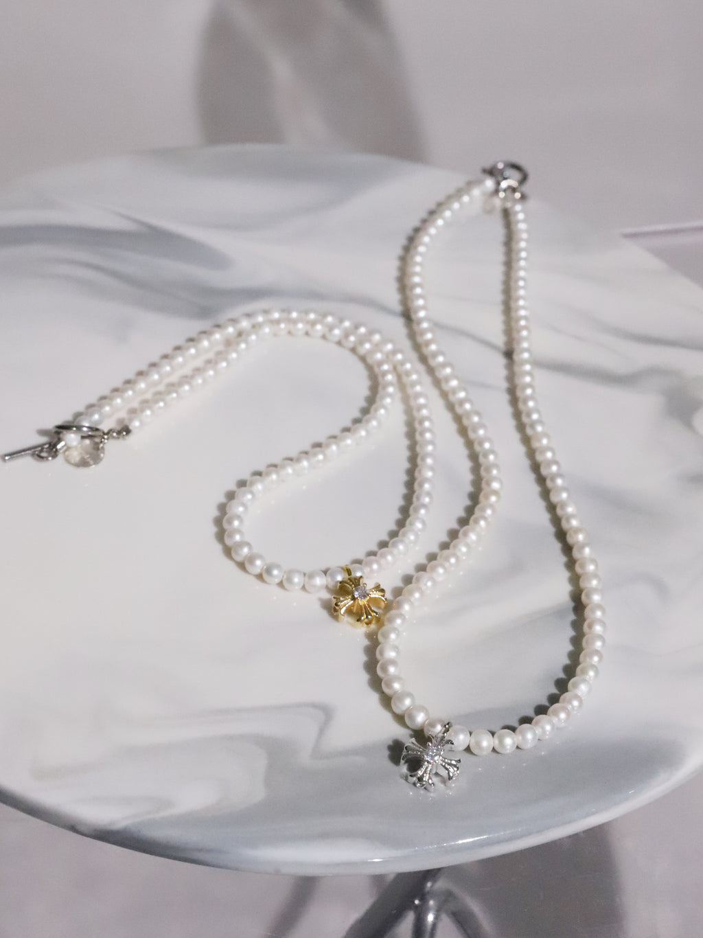 Cross Pearl Necklace(SILVER)(4.5mm~5mm)