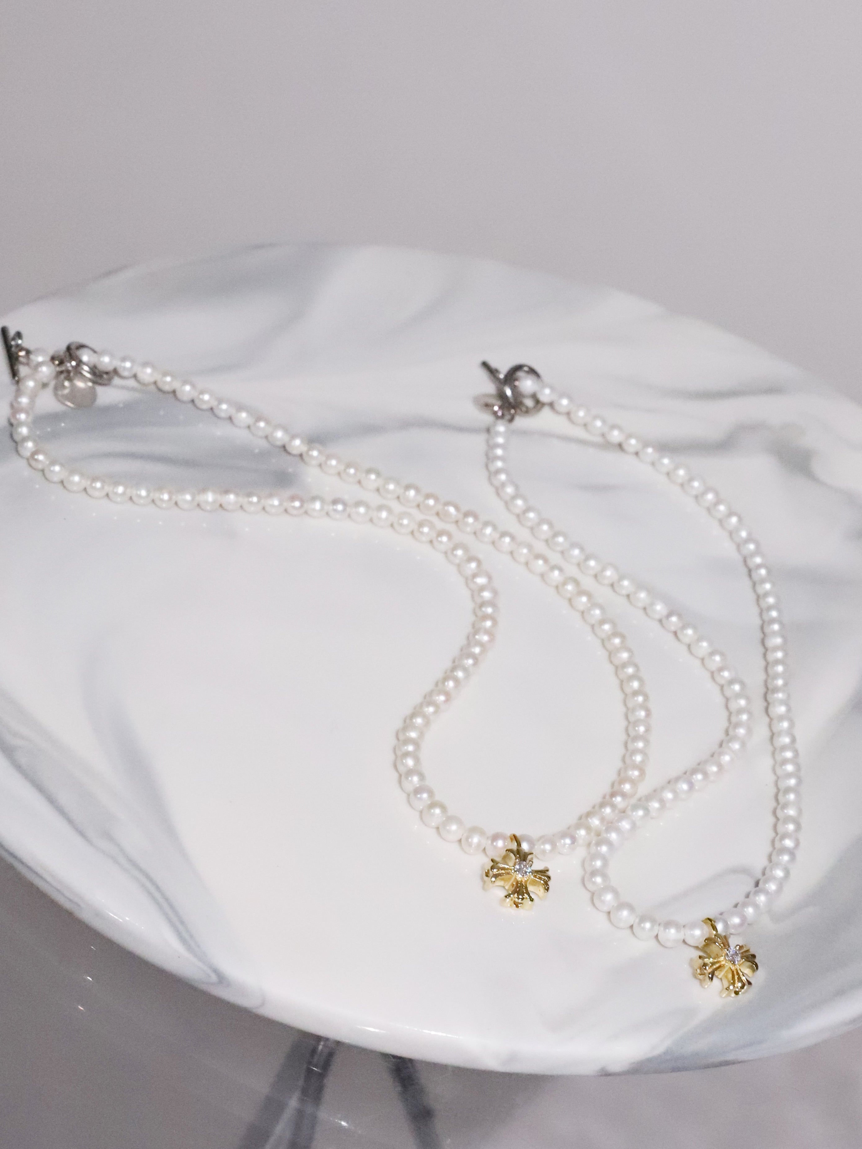 Cross Pearl Necklace(SILVER)(4.5mm~5mm)